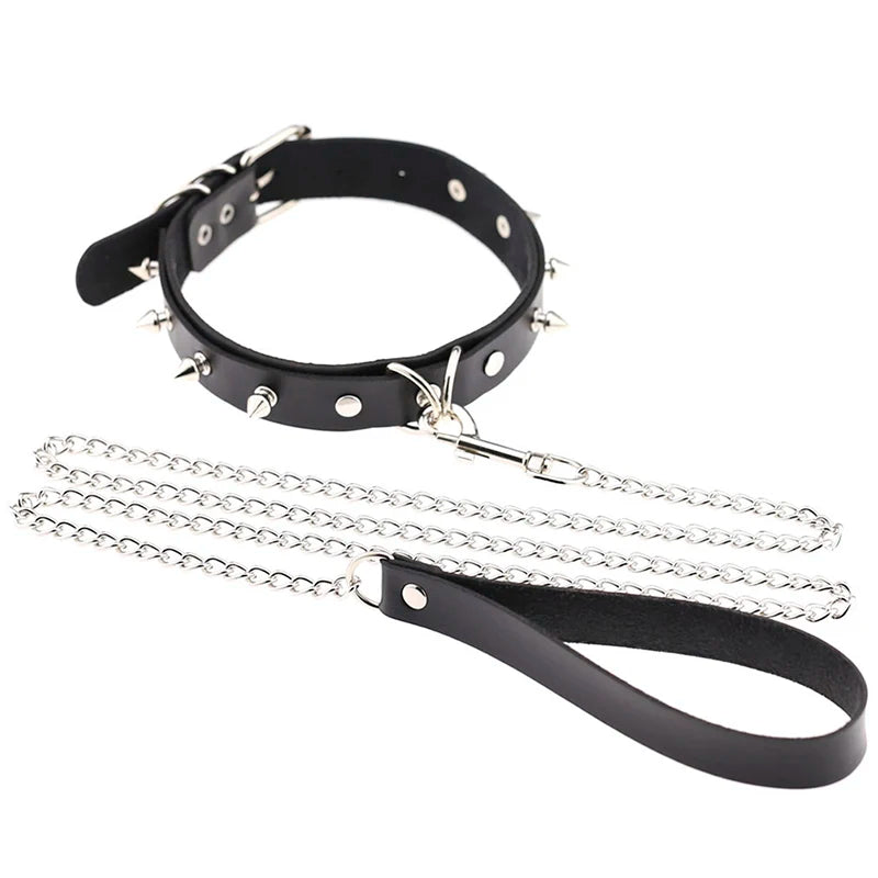 Gothic Leather Heart Collar & Leash Set
