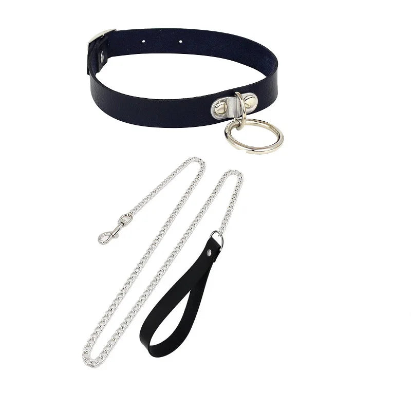 Gothic Leather Heart Collar & Leash Set