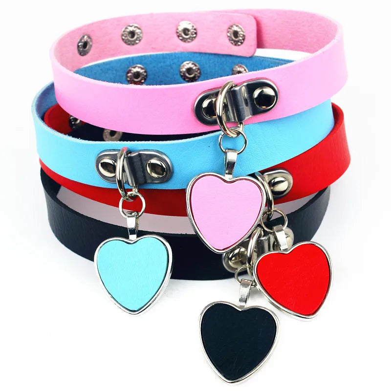 Gothic Leather Heart Collar & Leash Set