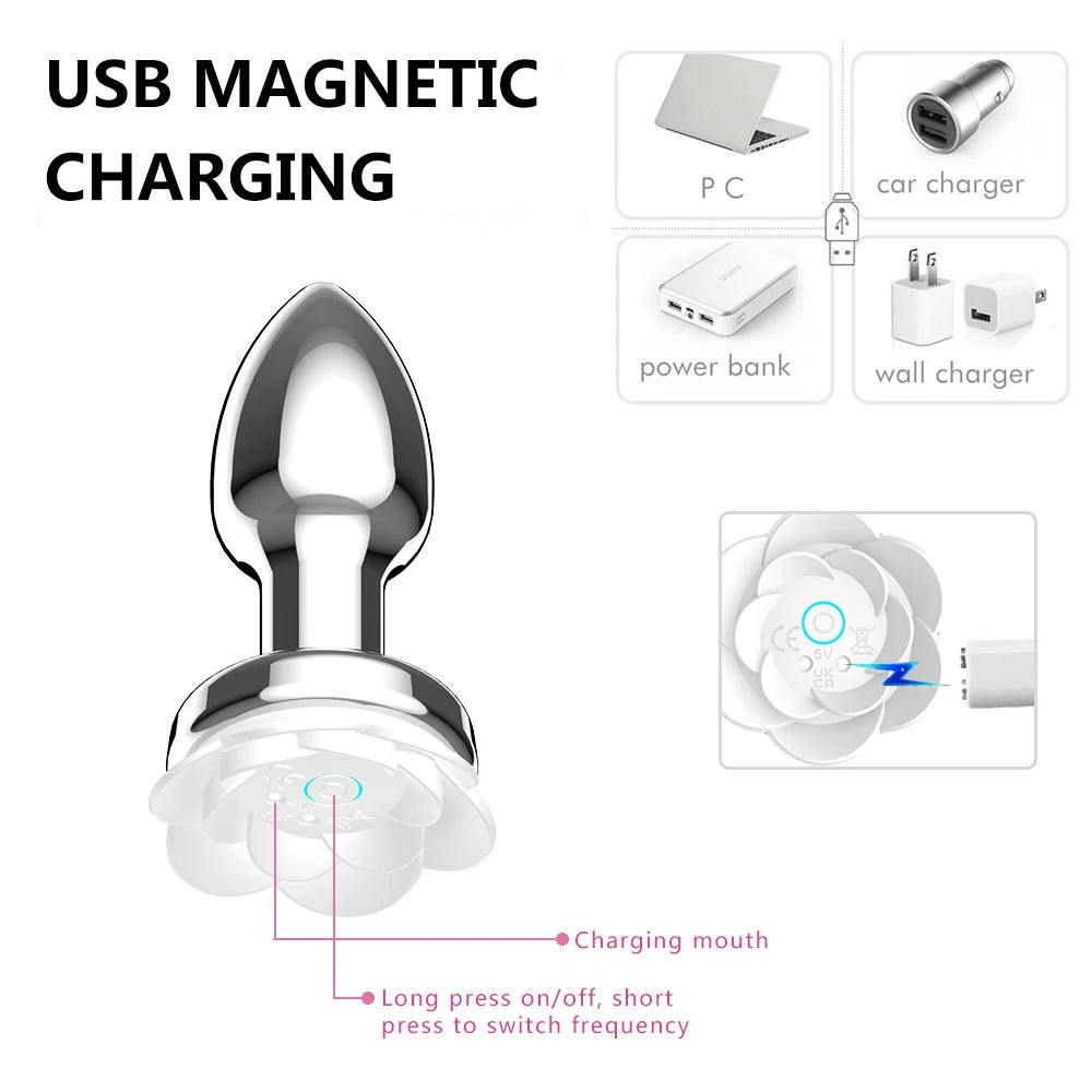 Heart-Shaped Vibrating Metal Anal Plug