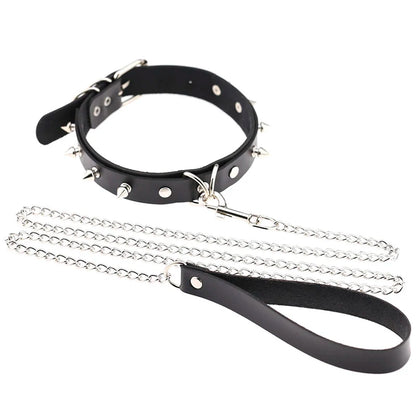 Gothic Leather Heart Collar & Leash Set