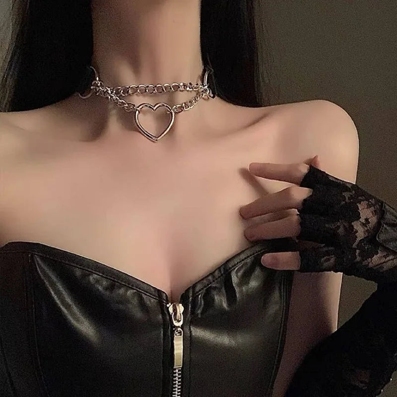 Gothic Leather Heart Collar & Leash Set