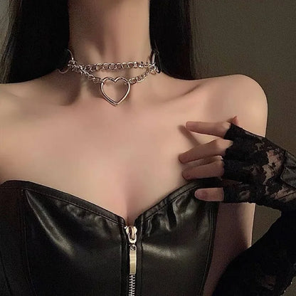 Gothic Leather Heart Collar & Leash Set