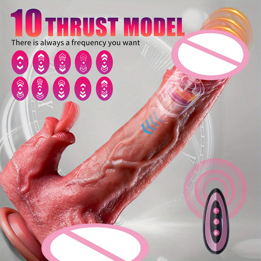 Ultra Realistic 5-in-1 Thrusting Dildo  with Clitoral Licking Function