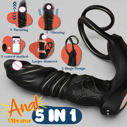 Thrusting Anal Dildo Vibrator with Cock Ring for Men