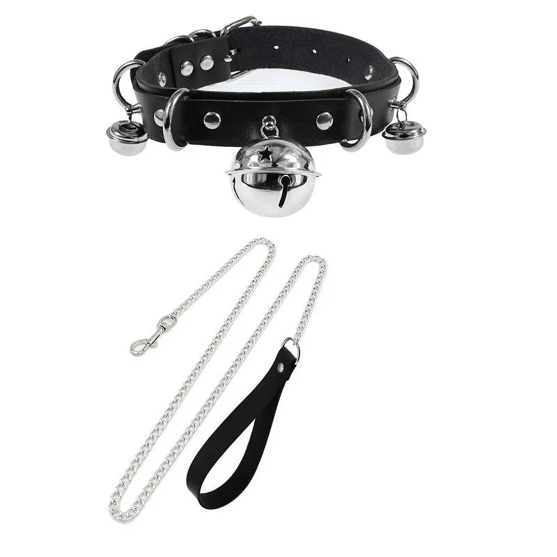 Gothic Leather Heart Collar & Leash Set