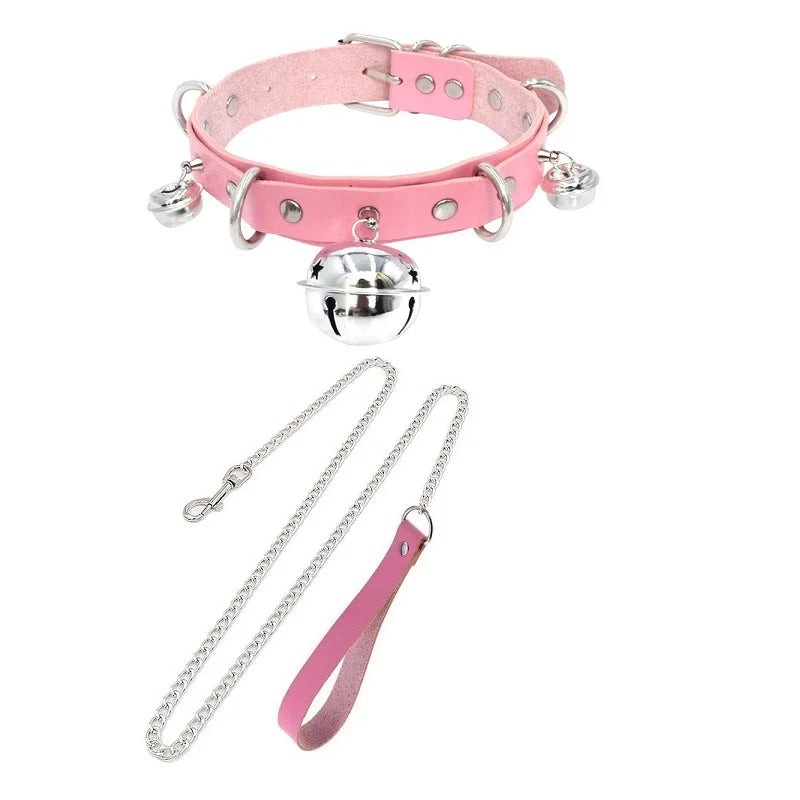 Gothic Leather Heart Collar & Leash Set
